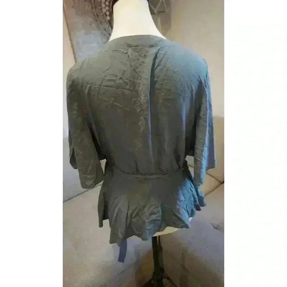LOFT Outlet Petite Blue/Sage Wrap Blouse, Size L - Picture 8 of 12